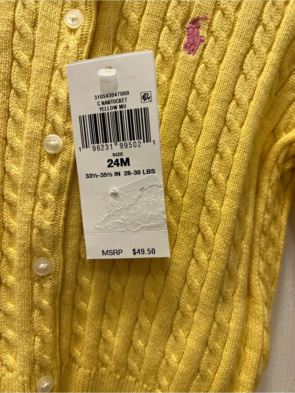 Ralph Lauren Yellow Cable-Knit Baby Cardigan NWT